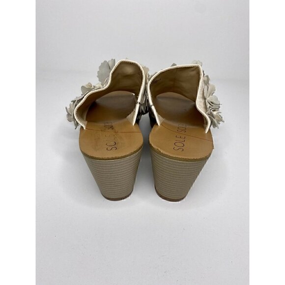 Sole Society Sandals Size 9M Women's So Poppy Leather Slip On Wedge Beige Floral - Picture 3 of 7